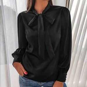 • black tie neck satin blouse